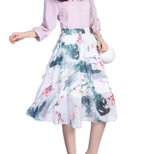 Сезон: весна–лето Корейская версия Дамы Цветочный Сад половина-Длина юбки Высокая Талия плиссированная юбка Для женщин шифон юбка