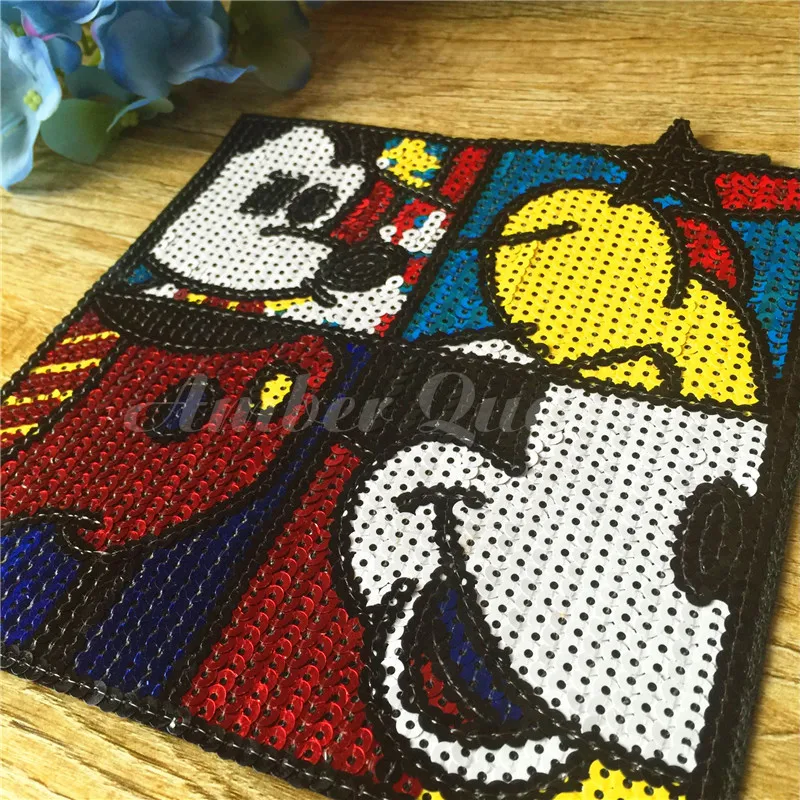 

New Arrival Embroidered Iron-on Big Patches for T Clothes Cartoon Sequins Mickey Mouse Deal with it clothing DIY Motif Applique