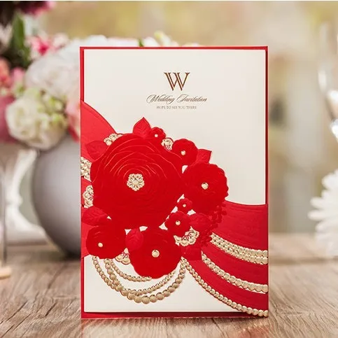 elegant red flower wedding card invitations 2016 laser cut birthday