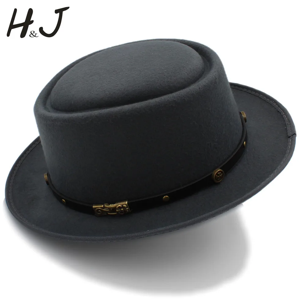 

Vintage Women Men Pork Pie Hat Dad Wool Flat Fedora Hat For Gentleman Gambler Fascinator Trilby Hat Hat Size 58CM