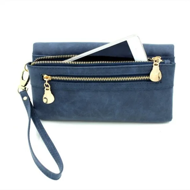 MaDonNo Fashion Women Wallets Long Dull Polish PU Leather Wallet Female Double Zipper Clutch Coin Purse Ladies Wristlet