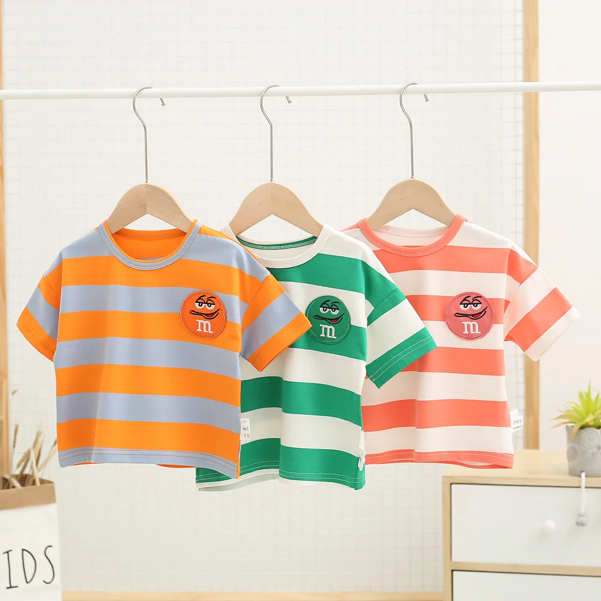 

2019 Summer New Baby Cartoon Cute T Shirt Striped Short Sleeve