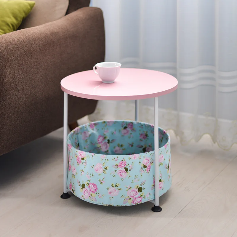 

Modern Round Bedside Foldable Coffee Table With Washable Cloth Storage Container Simple Modern Corner Desk