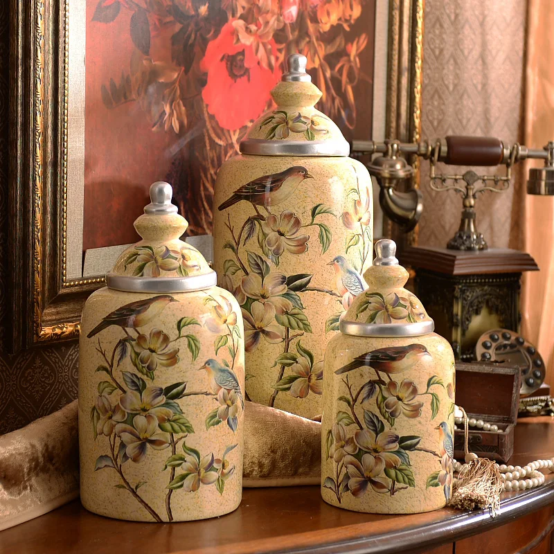 ^Cheap The American village painted ceramic storage tank storage tank European candy tea pattern decoration decoration