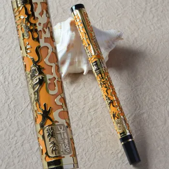 

JINHAO 5000 EXECUTIVE ORANGE AND GOLDEN ROLLER BALL PEN DRAGON E CARVED
