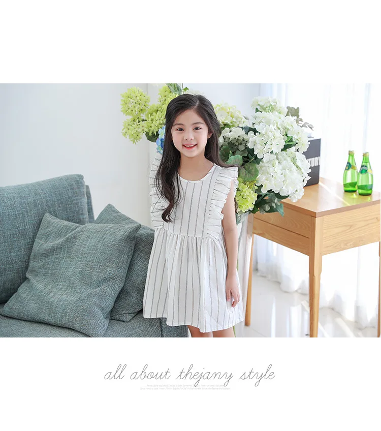 Yeediosn Summer Beach Kids Dresses For Girls Cotton Striped Girls Princess Dress Sleeveless Ruffles Children White Girl Costume (3)