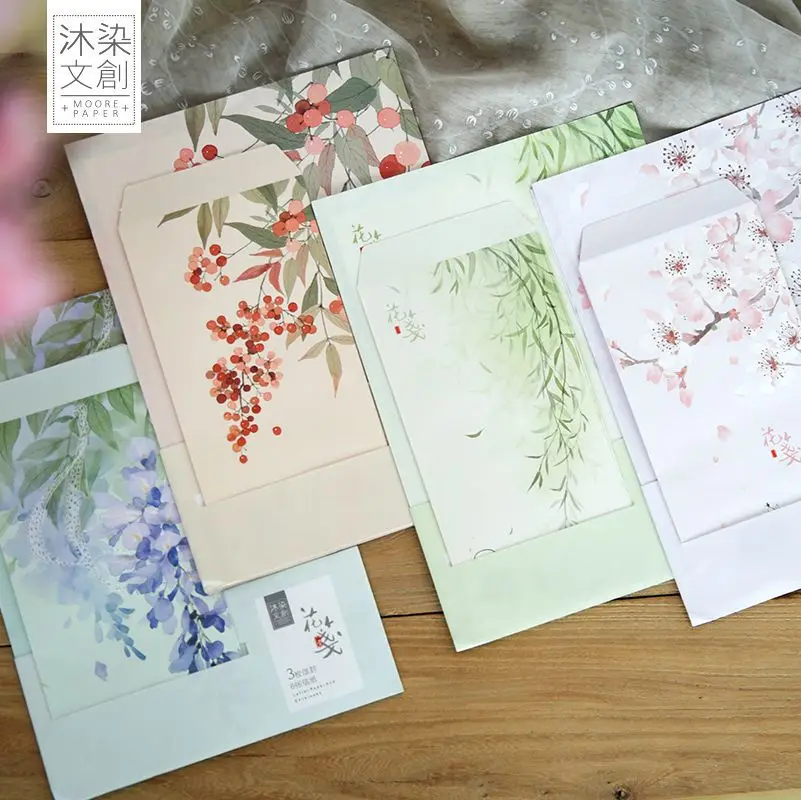 

9pcs/Set 3 envelopes + 6 sheets letter paper Summer Flowers Series Envelope For Gift Korean Stationery
