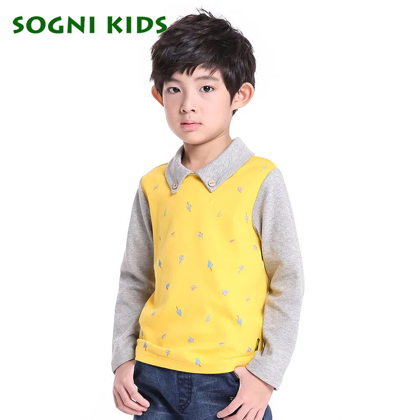 SOGNI KIDS Knit Print Sweatshirts Baby Boy Factory direct clothing Turndown Collar Cotton Coats Children Pathwork