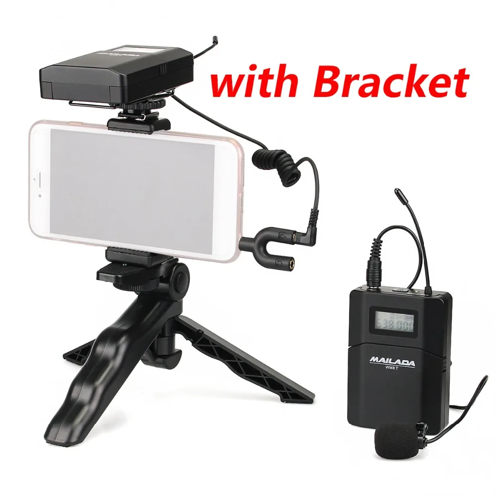with bracket WM8 UHF беспроводной микрофон-петличка нагрудный Студийный микрофон w приемник передатчик для камеры Canon DSLR телефон PK Boya BY-WM6 - Цвет: with bracket