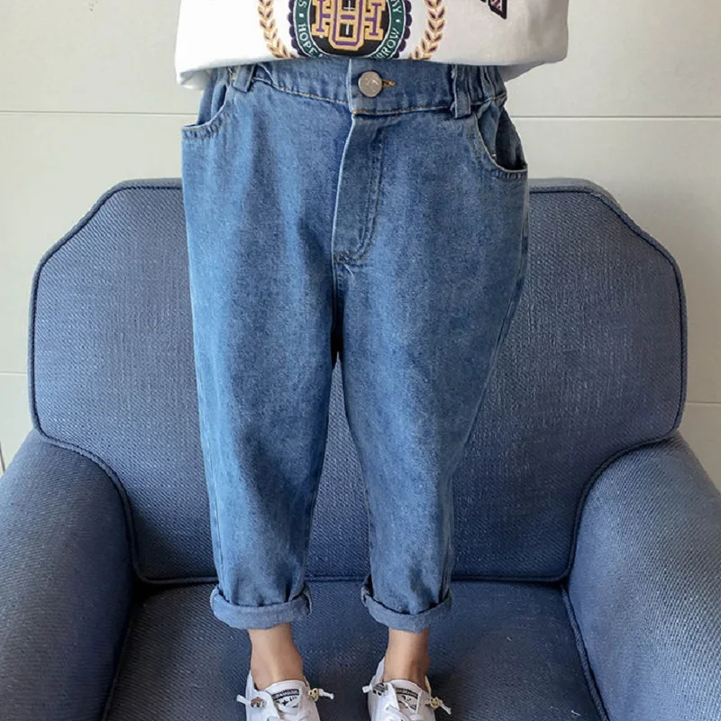 

spring/autumn baby girl jeans denim washed trousers loose pants girl trousers fit for height 100cm to 160cm elastic waist