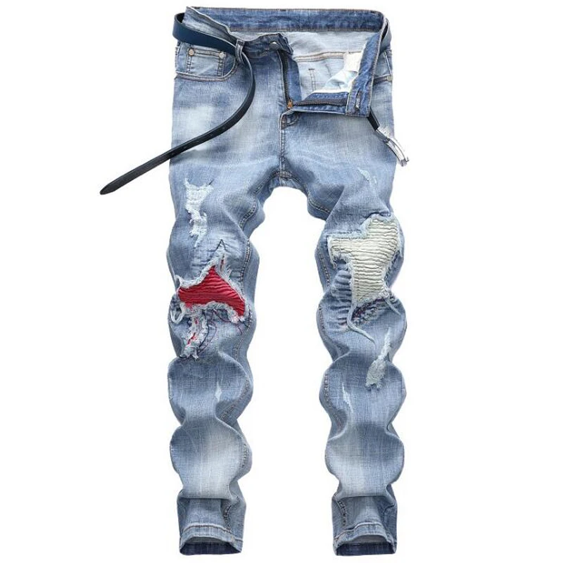Beste Mannen jeans Hoge kwaliteit gat Casual ripped jeans mannen hiphop broek Rechte jeans voor mannen denim broek jeans mannen