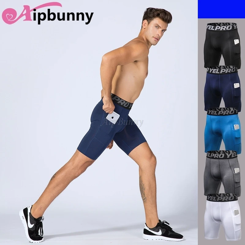 Elastic Slim-Tight Men Shorts With Pocket Compress