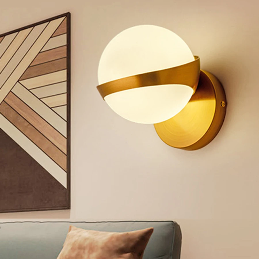 

BEIAIDI Nordic Minimalist Glass Ball Wall Light Sconce Personality Creative Corridor Aisle Wall Lamp Cafe Hotel Lighting Fixture