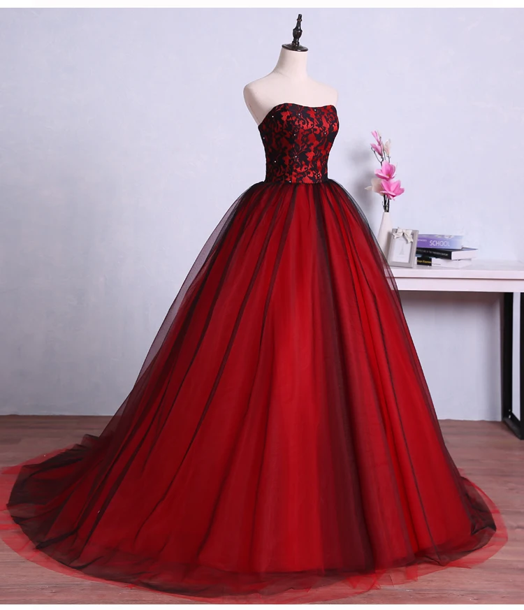 Rojo Y Negro Vestido De Novia De Encaje Compra lotes baratos de Rojo
