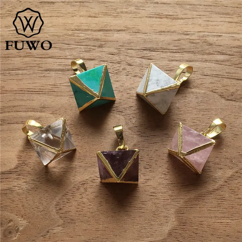 FUWO Wholesale Small Size Pyramid Pendant With Golden Plated Edge Accessories For Women Jewelry Making 5Pcs/Lot PD208