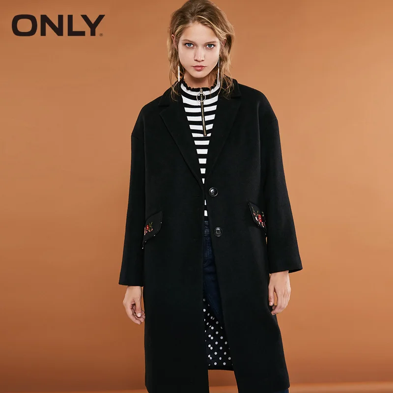 Ceny Tylko 2019 jesień zima kobiety wełniany płaszcz nowy damski haftowany wełniany płaszcz | 11834S539