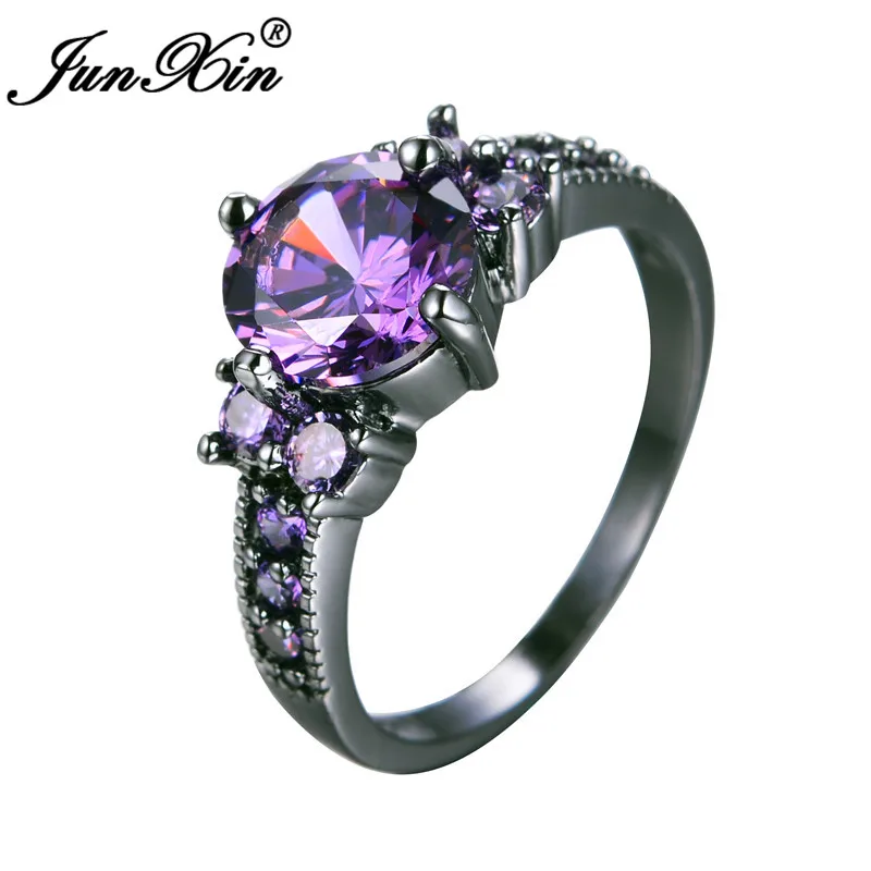 JUNXIN, многоцветные кольца с камнем радуги, огненным камнем для женщин, 925 пробы, заполненные серебром, фиолетовый, синий, циркон, тонкое свадебное кольцо - Цвет основного камня: Black Gold Purple