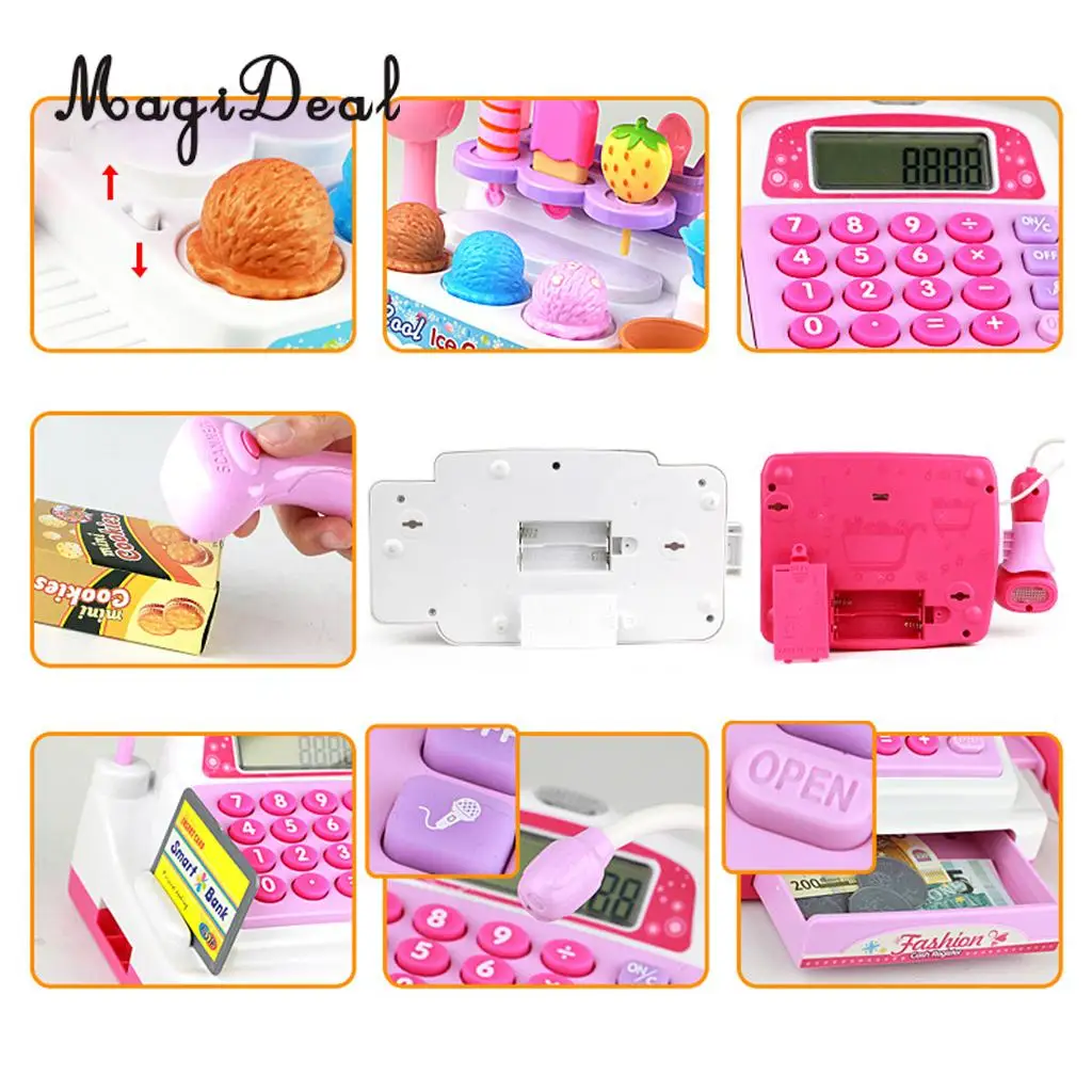 MagiDeal Top Sale 1Set Simulation Ice Cream Store Cash Register for Kids Children Girls Pretend Play Toy Birthday Gift