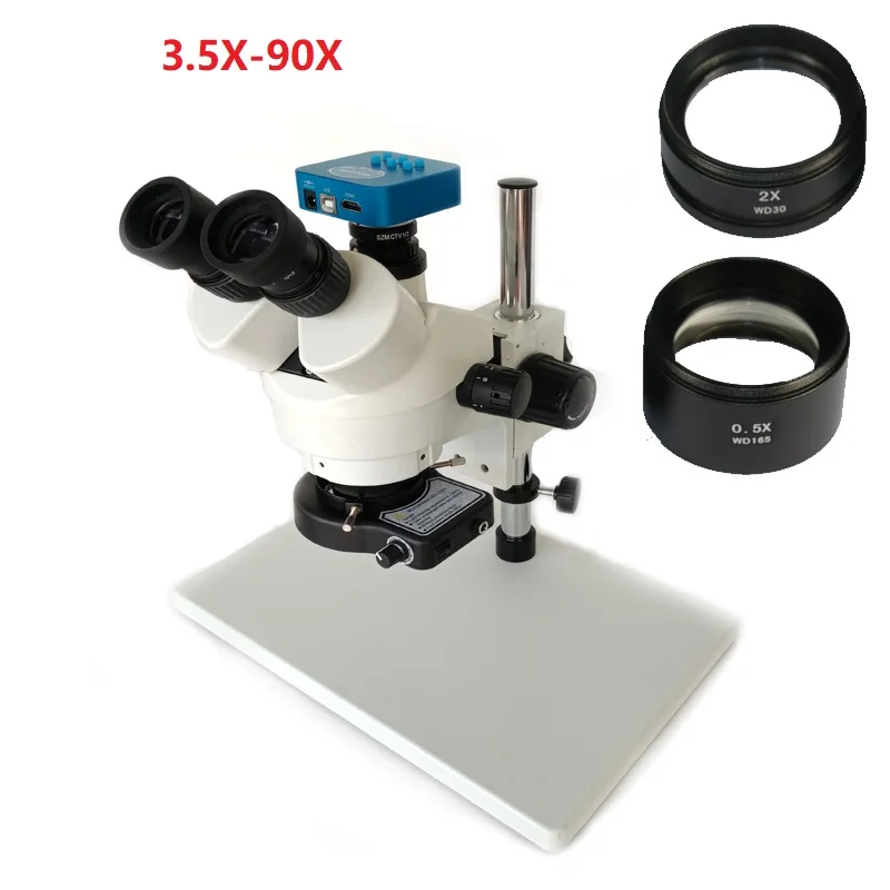 

3.5X-90X Trinocular Stereo Microscope +20MP Microscopio digital video Camera +144 adjustable LED Lights+CTV 1/2 adapter lens