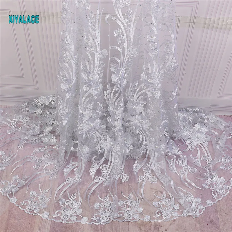 African lace fabric Beads Lace Fabric Embroidered Nigerian Net Laces Fabric Bridal High Quality French Tulle YA2258B-1