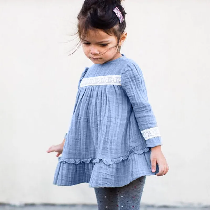 

Kids Linen Dress Long Sleeve Child Spring Casual Cotton Lace Dresses Fashion Kids Dress for Girls Vestido Baby Clothes D0899