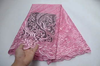 

Best Selling Net French Lace African Lace Fabric Pink colour Rhinestones Fabric 2019 High Quality Nigerian Tulle Lace FLP-959