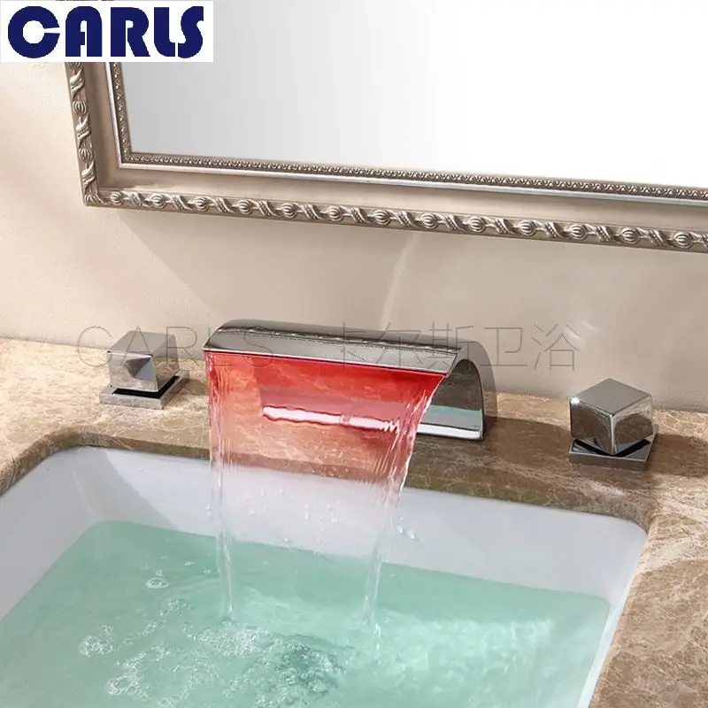 

The LED double hole basin faucet European copper basin basin faucet three piece