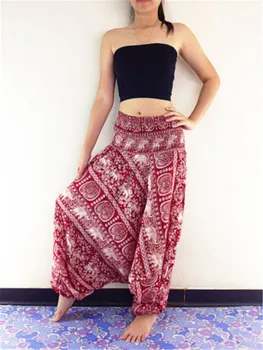 

Fashion Women High Waist Soft Comfortable Beach Pants Baggy Boho Floral Print Gypsy Hippie Harem Wide Leg Cross-Pants Trousers