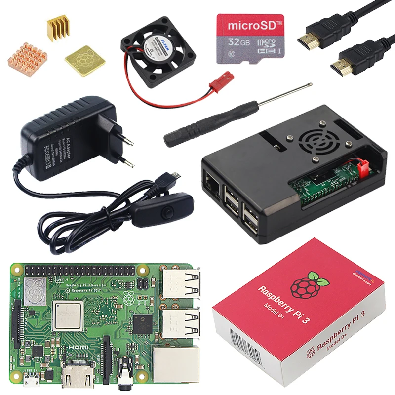 Raspberry Pi 3 Model B Plus с Wi-Fi и Bluetooth+ ABS чехол+ вентилятор процессора+ 3A питание с переключателем вкл/выкл+ радиатор Raspberry Pi 3B