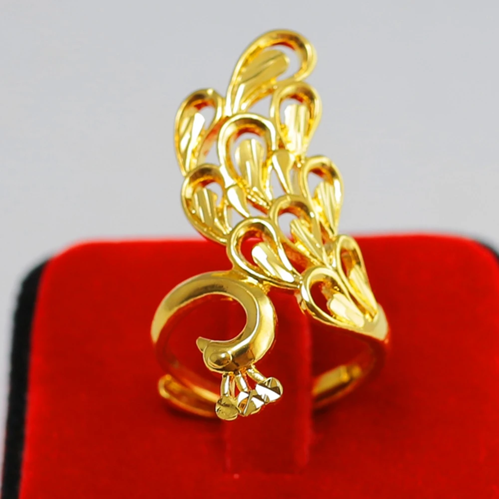 Кольцо павлин Желтая Женская золотая бижутерия размер регулировки