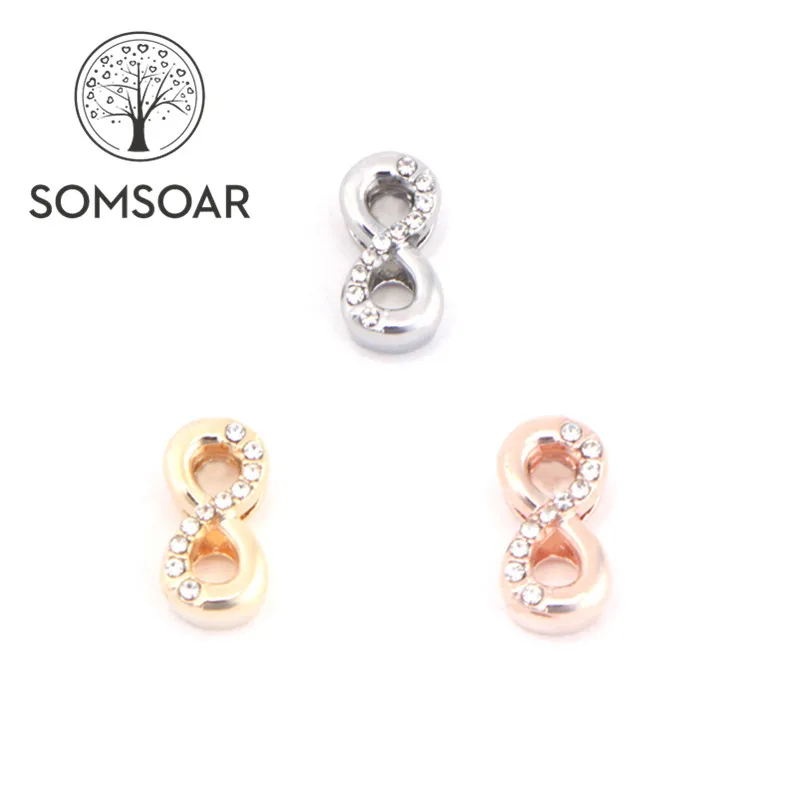 

Somsoar Jewelry half Crystal infinity Slide Charms fit 10mm Mesh Bracelet and Leather Wrap Bracelet accessories Making 10pcs/lot