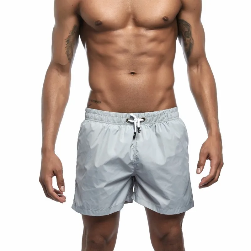 Для мужчин лето Пляжные шорты купальники трусы Пляж Шорты спортивные Шорты стволы Бермудские плавки Для мужчин тренажерный зал Шорты размер XXL - Цвет: Серый