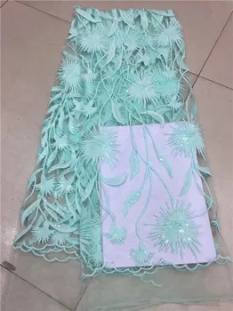 

green African Lace Fabric High Quality Sequin Lace Fabric For Wedding 2017 French Net Lace Sequin Fabric blue 5yard/lot White