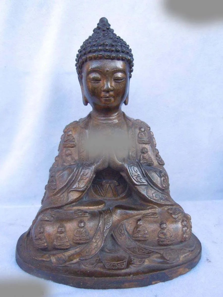 

8" China bronze gild carved many buddha of Sakyamuni sculpture statue