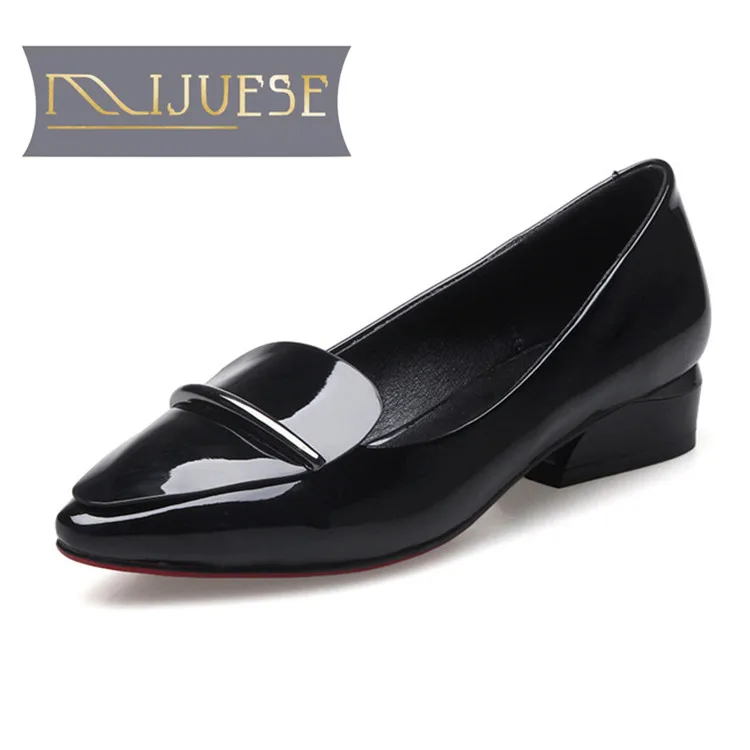 

MLJUESE 2018 women pumps Patent Leather Microfiber autumn spring pointed toe Black color high heels women size 34-40