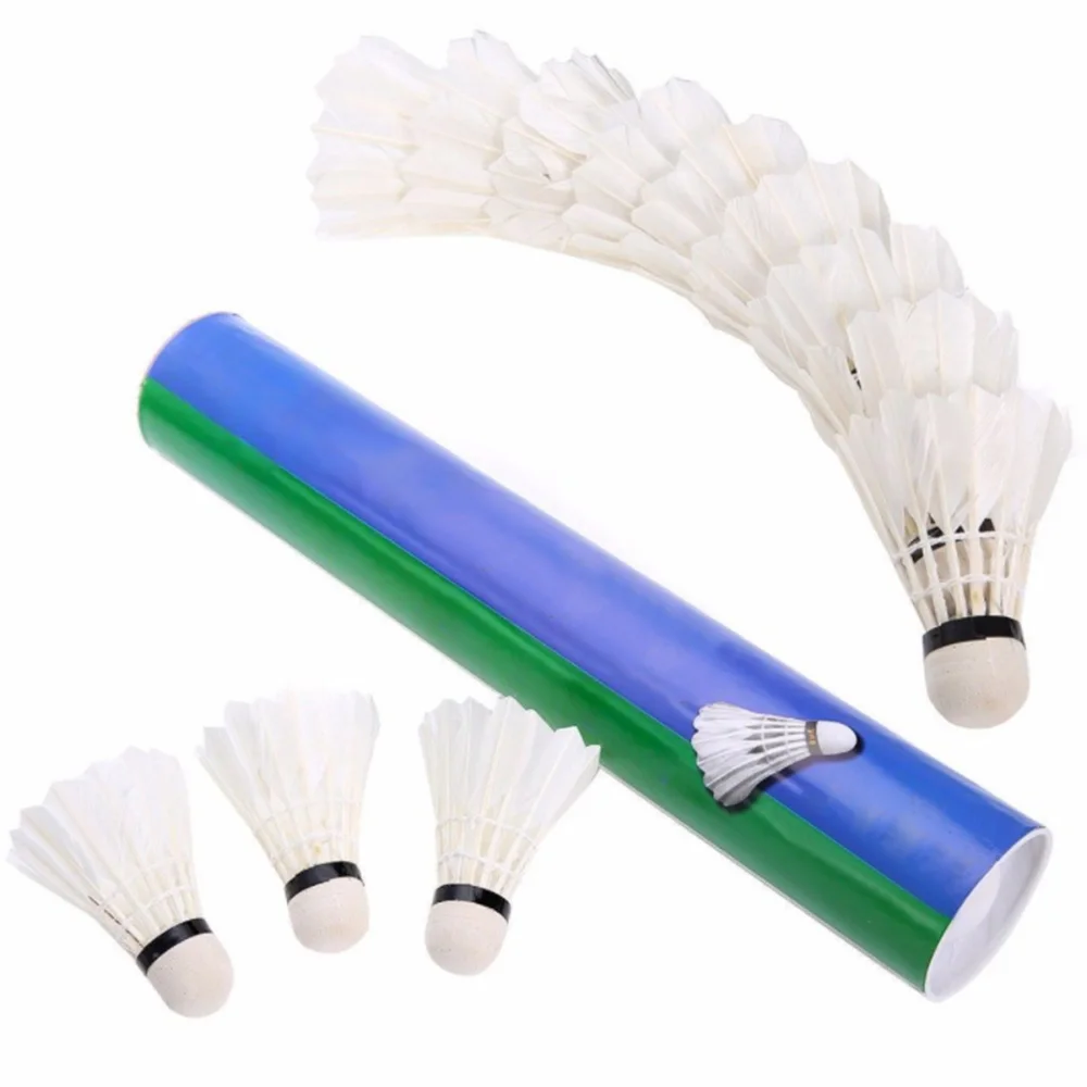 

12 Pcs White Badminton Shuttlecock Goose Feather Birdies Flying Stably Durable Battledore Badminton Shuttle Cocks for Training