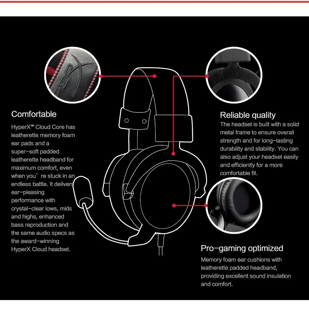 Kingston игровая гарнитура HyperX Cloud Core наушники с микрофоном Hi-Fi Auriculares для ПК PS4 Xbox мобильных устройств