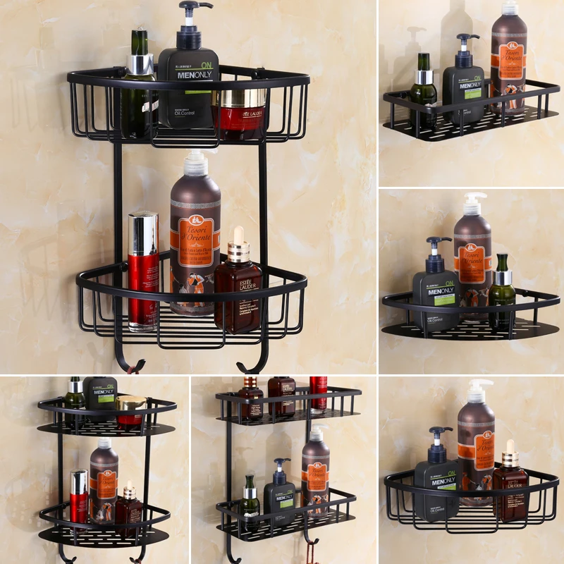 Antique All copper European black corner shelf triangular basket rack