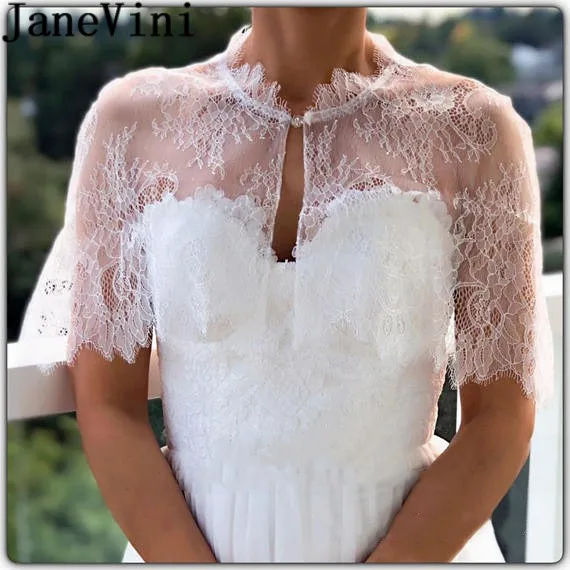 

JaneVini Spring Summer Bridal Lace Bolero Cape Wedding Dress Shawls Short White Bride Boleros Wraps Stoles Women Party Jackets