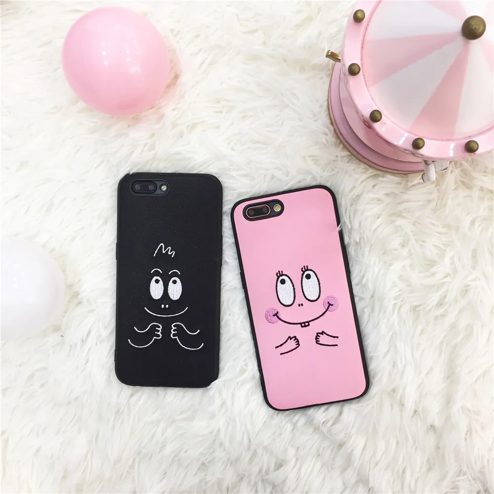 Cases for iphone 7 3D Embroidery Baba Cute Couples Phone Case 6S 6 8 Plus X Cartoon Matte Soft TPU Covers Fundas |