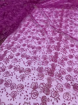 

hot sale Jolin-7254 african sequins tulle mesh fabric shining glued glitter sequins lace fabric for party dress