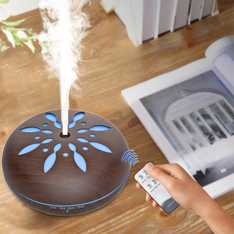 

550ML Essential Oil Aroma Diffuser Ultrasonic Air Humidifier With Wood Grain Aromatherapy Diffuser 7 Color LED Lights For Home