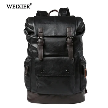 

New Preppy Style Men Brand PU Leather Man Backpack Daypack Bag Front Pocket Travelbag Casual School Laptop Backpack