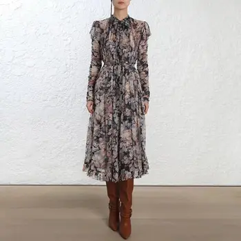 

Autumn 2019 Dress Elegant Full O Neck Lace Bow Print Retro Women Night Club Bandage Celebrity High Quality Dresses Wholesale