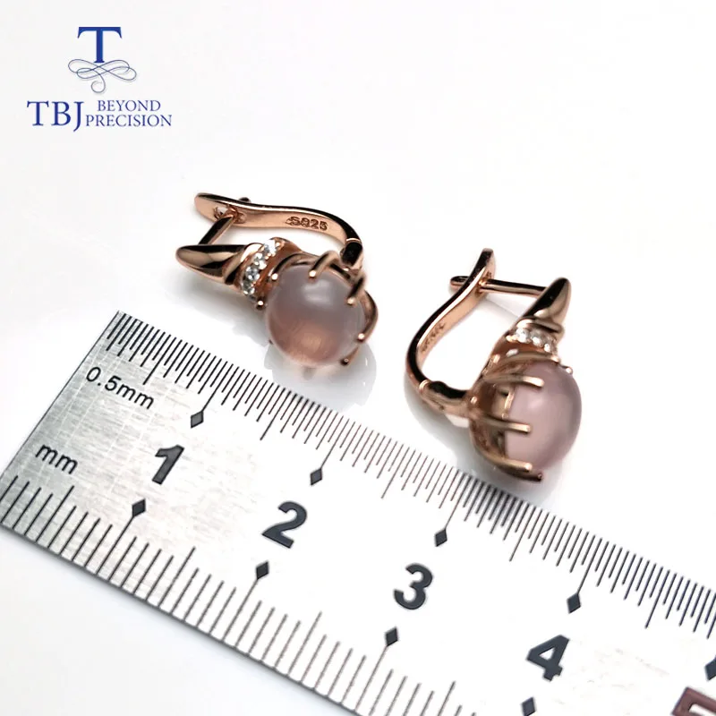 TBJ натуральный круглый розовый кварц 8 мм 4ct драгоценный камень застежка серьги