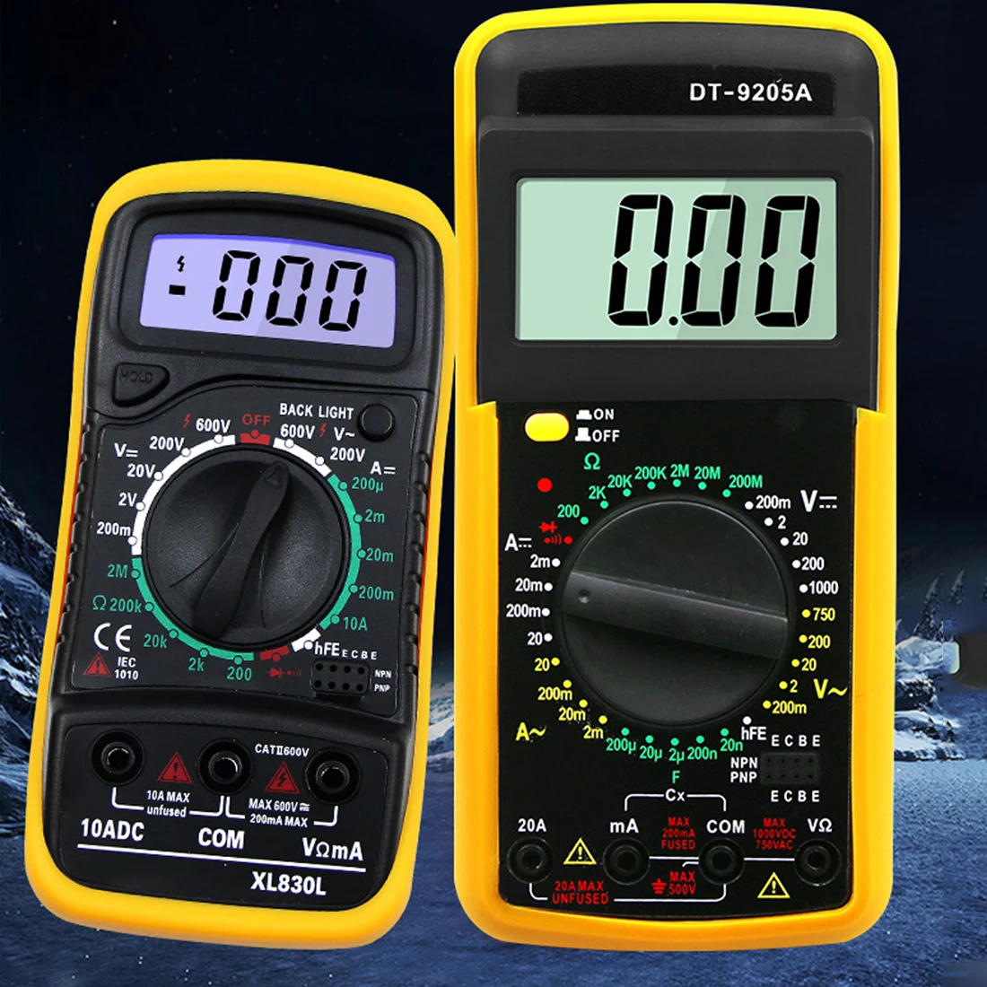 

XL830L Digital Multimeter Voltmeter Ammeter Multi Meter Voltage Amp Current Resistance Tester Meter Blue Backlight DT9205A