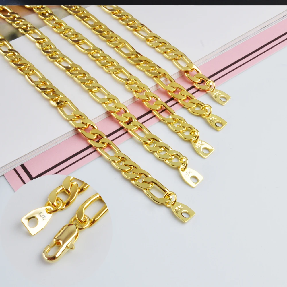 

2018 NEW 18 K Pure gold color bracelet chain 5MM 19cm/20cm/21cm/22cm/23cm bracelet figaro chain for Men male arm chain Bileklik