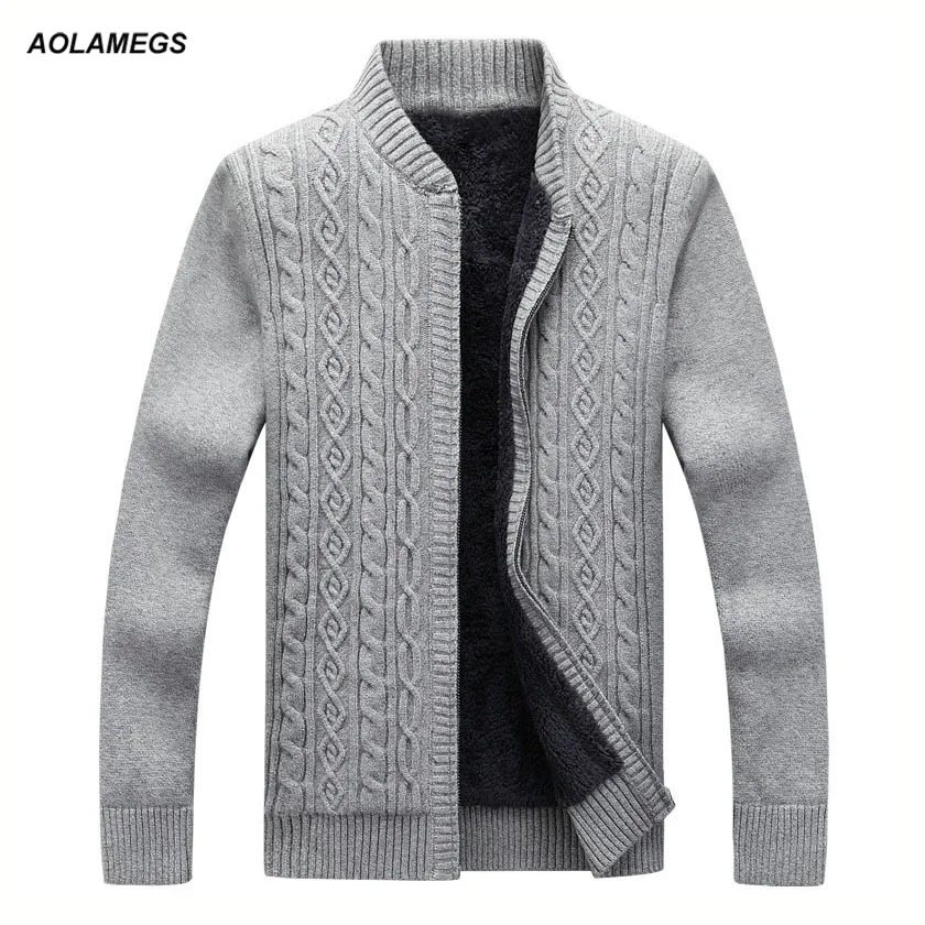 Aolamegs Men Sweater Autumn Winter Warm Fleece Cardigan Men's Fashion