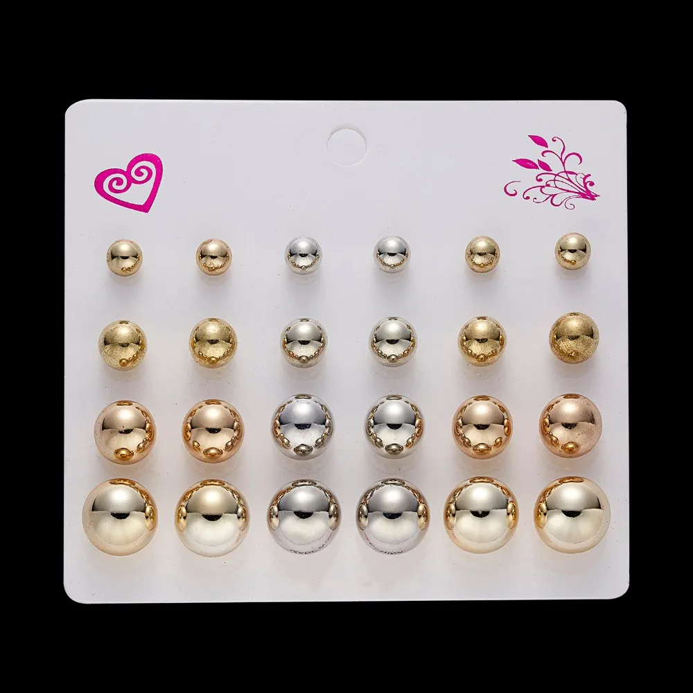 12Pairs/set Zircon Crystal Round Ball Geometry Earring Sets Fashion Shining Rhinestone Gold Stud Earrings Women Jewelry - Image 4