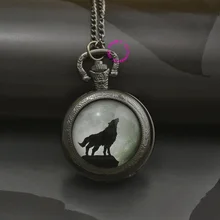 Модные карманные часы с изображением волка оленя, ожерелье, женские брелоки, черные бронзовые круглые выпуклые линзы, стеклянная для фотографии милой девушки